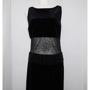 CDC Evening Dress Women 10 Black Velvet Mesh Maxi Gown Formal Elegant Whimsigoth